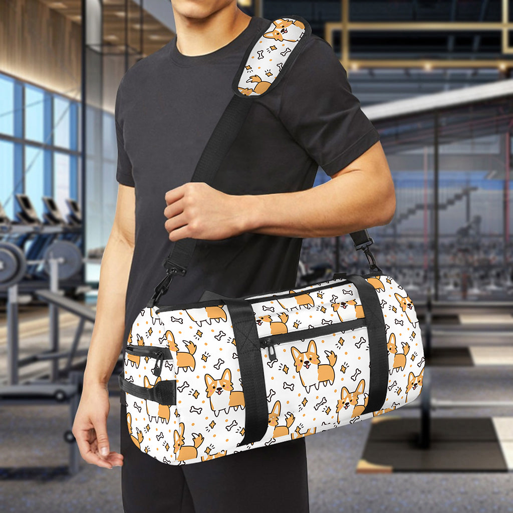 Cartoon Corgi Pattern Print Gym Bag