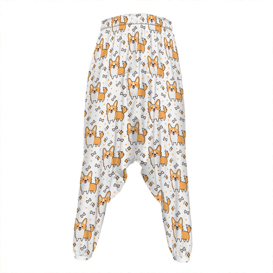 Cartoon Corgi Pattern Print Hammer Pants