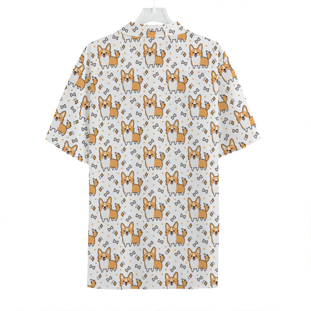 Cartoon Corgi Pattern Print Hawaiian Shirt