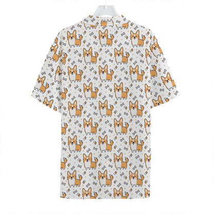 Cartoon Corgi Pattern Print Hawaiian Shirt