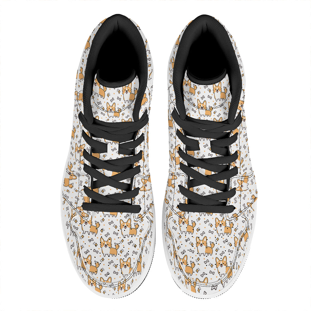 Cartoon Corgi Pattern Print High Top Leather Sneakers