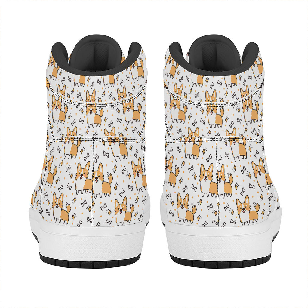 Cartoon Corgi Pattern Print High Top Leather Sneakers