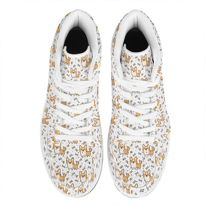 Cartoon Corgi Pattern Print High Top Leather Sneakers