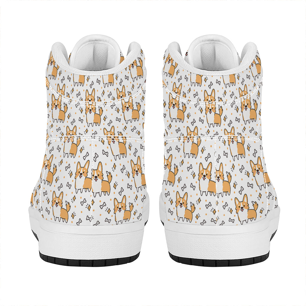 Cartoon Corgi Pattern Print High Top Leather Sneakers