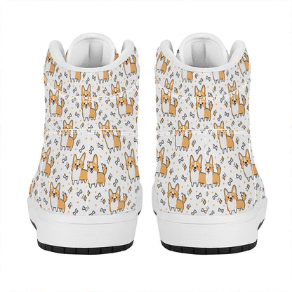 Cartoon Corgi Pattern Print High Top Leather Sneakers