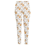 Cartoon Corgi Pattern Print High-Waisted Pocket Leggings