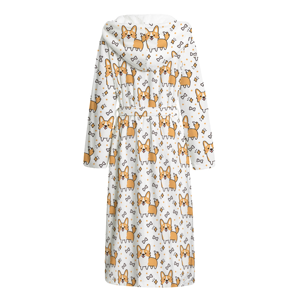 Cartoon Corgi Pattern Print Hooded Bathrobe