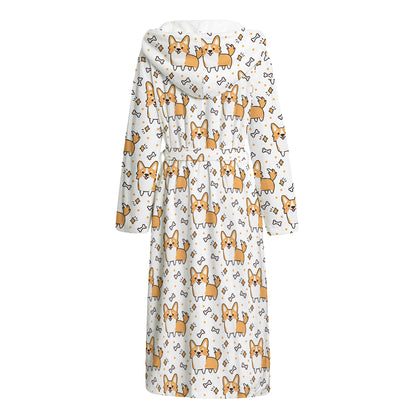 Cartoon Corgi Pattern Print Hooded Bathrobe