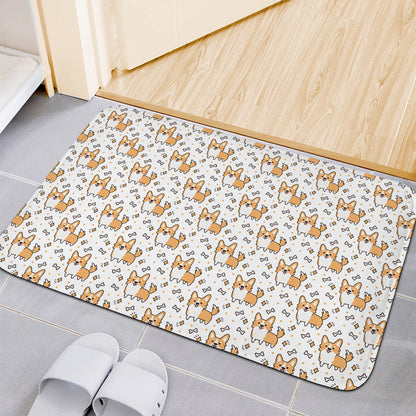 Cartoon Corgi Pattern Print Indoor Door Mat