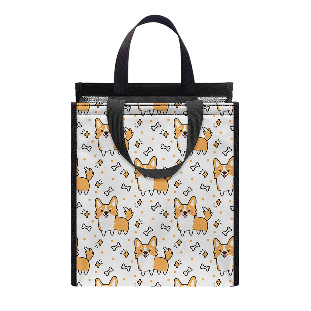 Cartoon Corgi Pattern Print Insulated Lunch Tote