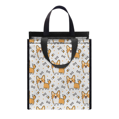 Cartoon Corgi Pattern Print Insulated Lunch Tote