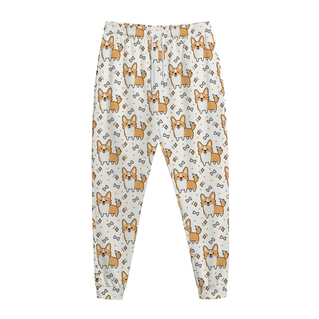 Cartoon Corgi Pattern Print Jogger Pants