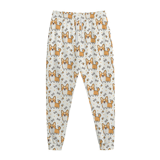 Cartoon Corgi Pattern Print Jogger Pants
