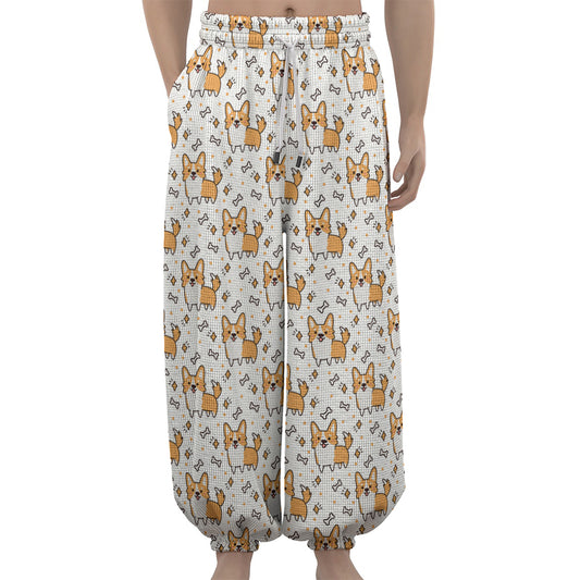 Cartoon Corgi Pattern Print Lantern Pants