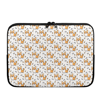 Cartoon Corgi Pattern Print Laptop Sleeve