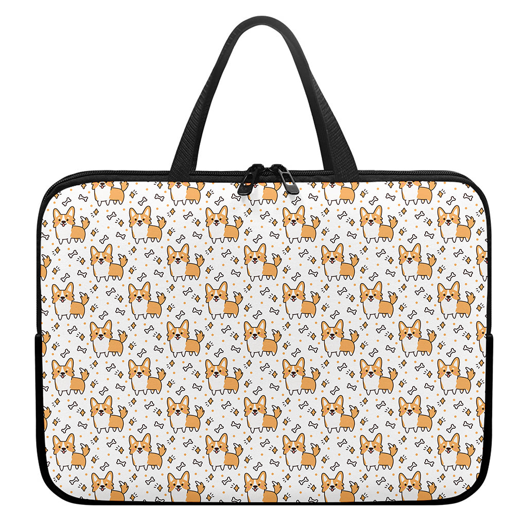 Cartoon Corgi Pattern Print Laptop Sleeve With Handle