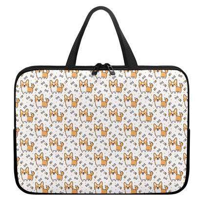 Cartoon Corgi Pattern Print Laptop Sleeve With Handle
