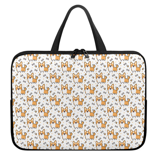 Cartoon Corgi Pattern Print Laptop Sleeve With Handle