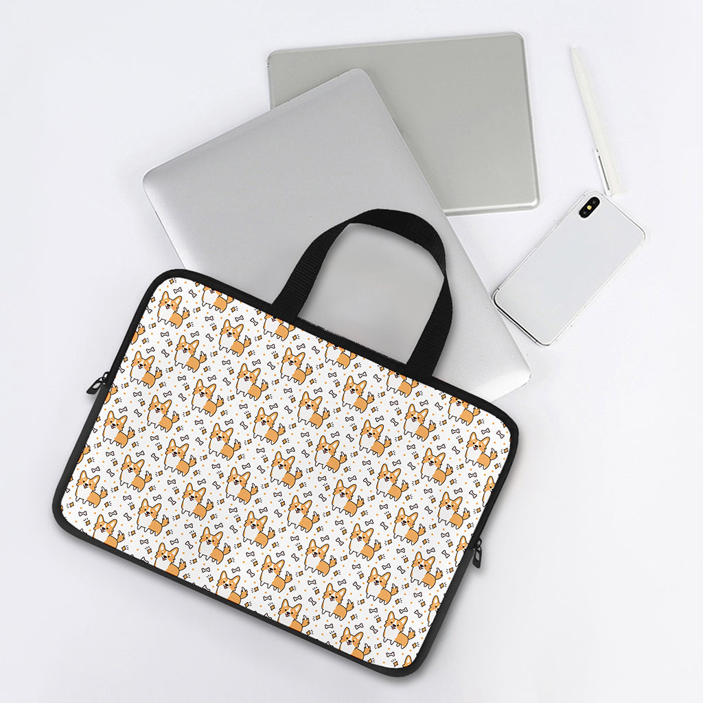 Cartoon Corgi Pattern Print Laptop Sleeve With Handle
