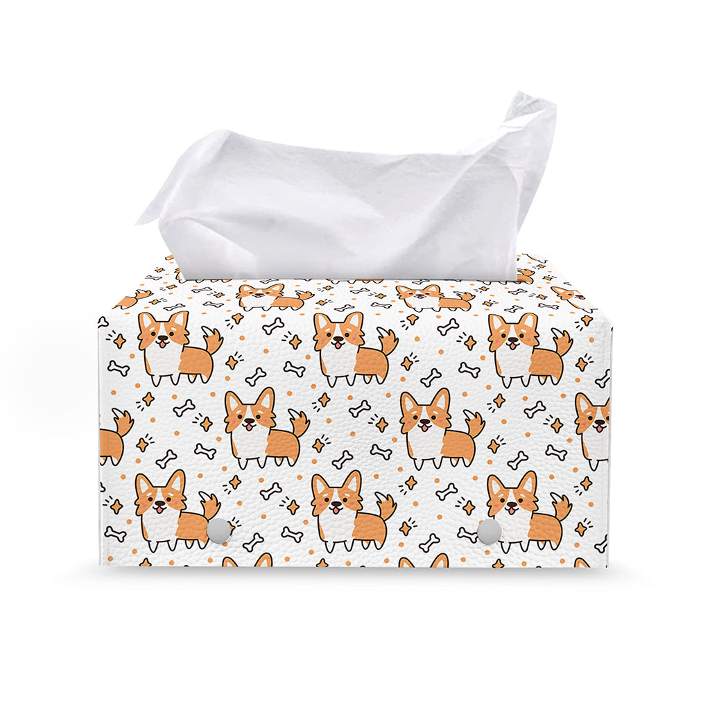 Cartoon Corgi Pattern Print Leather Tissue Box Cover
