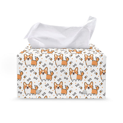 Cartoon Corgi Pattern Print Leather Tissue Box Cover