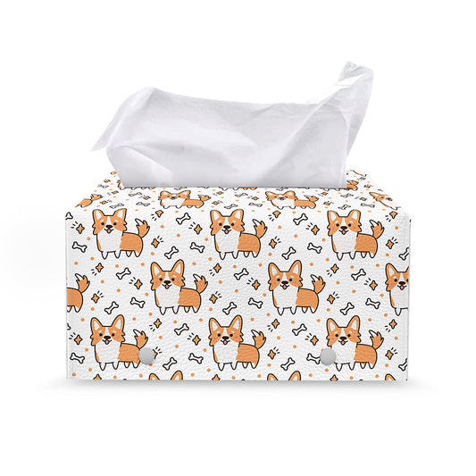 Cartoon Corgi Pattern Print Leather Tissue Box Cover