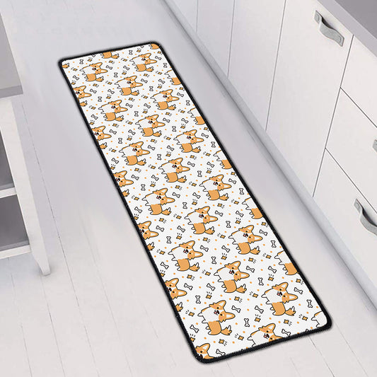 Cartoon Corgi Pattern Print Long Kitchen Mat