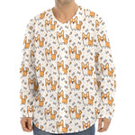 Cartoon Corgi Pattern Print Long Sleeve Baseball Jersey