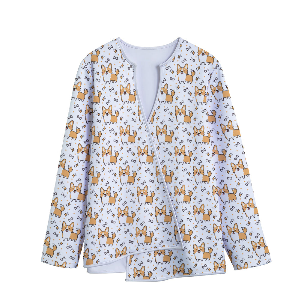 Cartoon Corgi Pattern Print Long Sleeve Short Coat