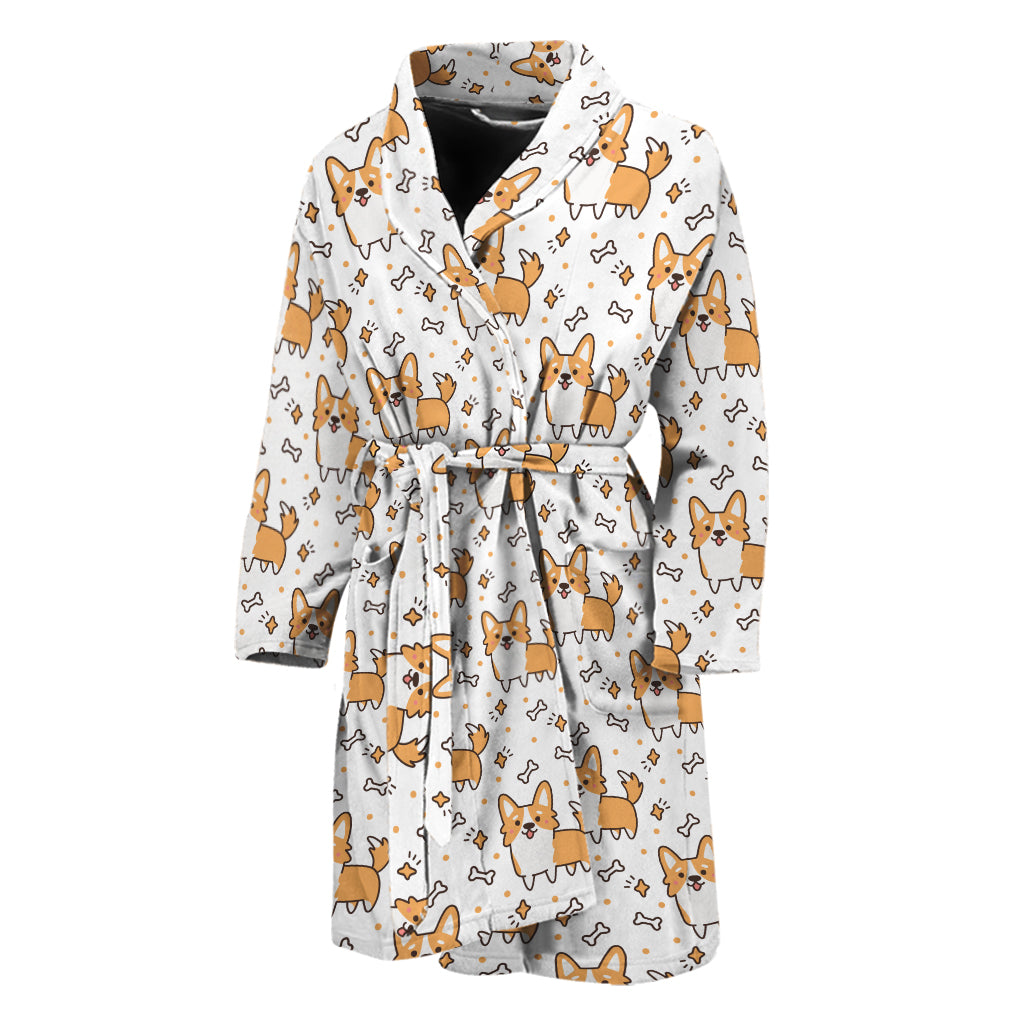 Cartoon Corgi Pattern Print Men's Bathrobe