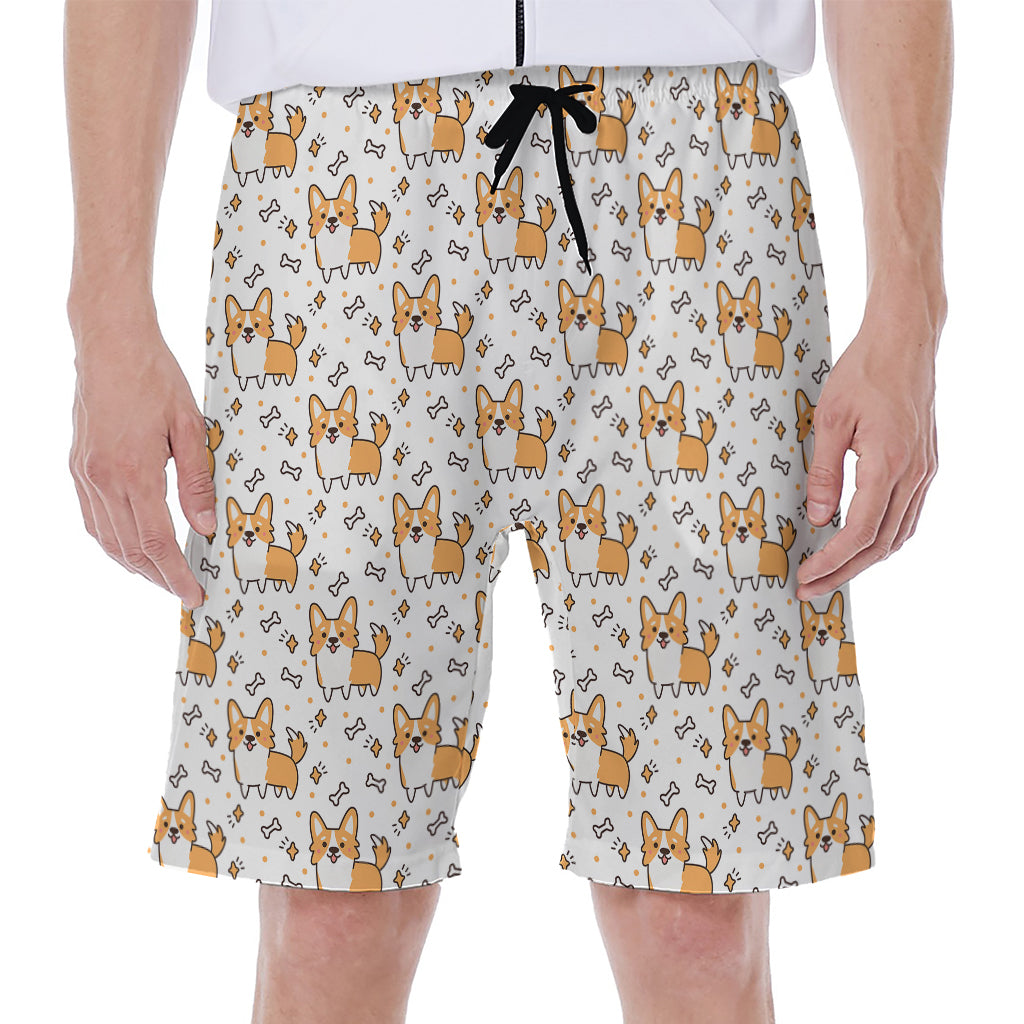 Cartoon Corgi Pattern Print Men's Beach Shorts