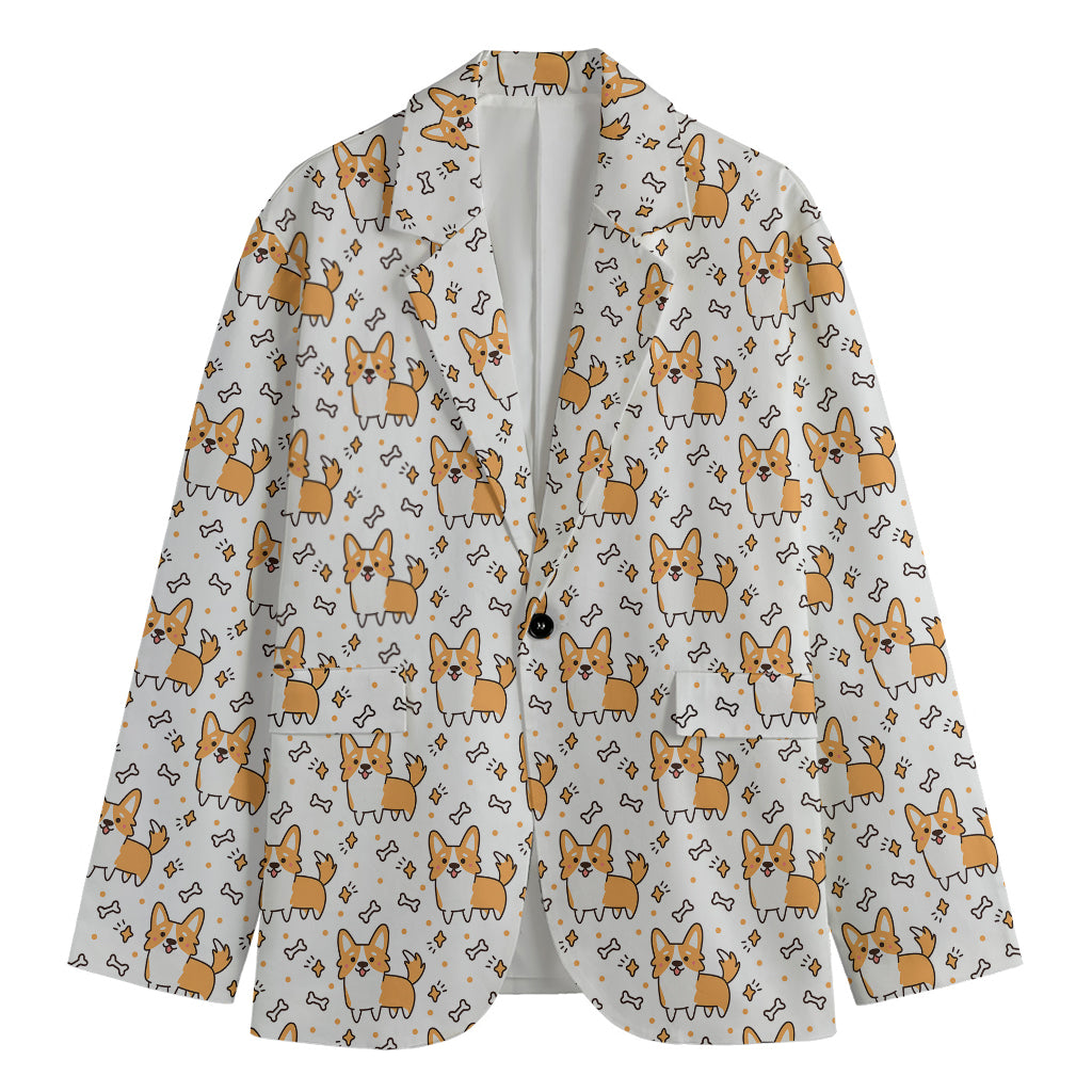 Cartoon Corgi Pattern Print Men's Blazer