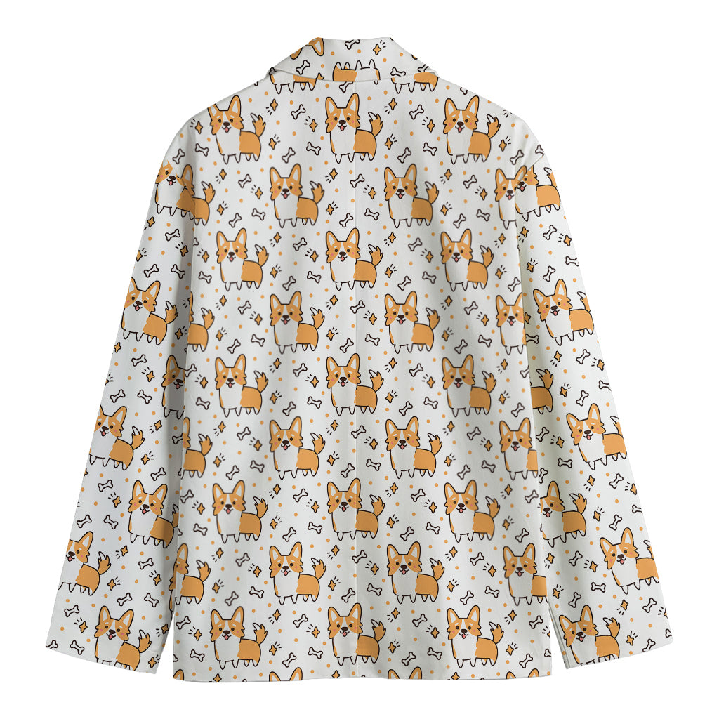 Cartoon Corgi Pattern Print Men's Blazer