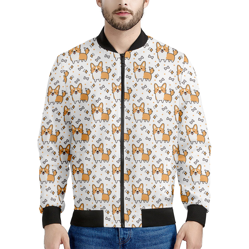 Cartoon Corgi Pattern Print Men's Bomber Jacket