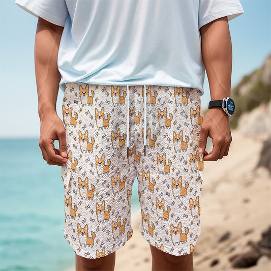 Cartoon Corgi Pattern Print Men's Cargo Shorts