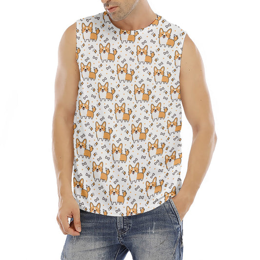 Cartoon Corgi Pattern Print Men's Fitness Tank Top