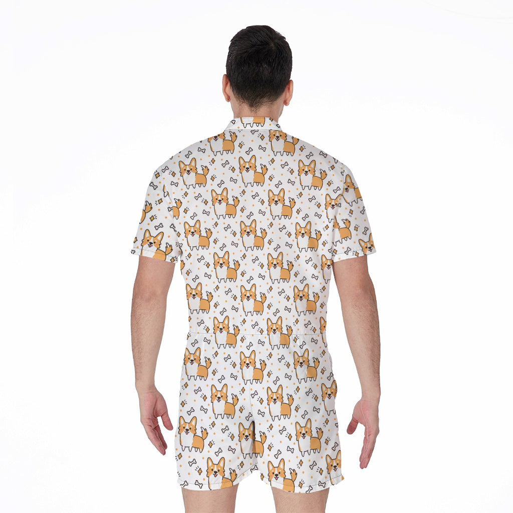 Cartoon Corgi Pattern Print Men's Rompers