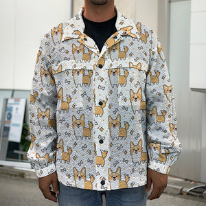 Cartoon Corgi Pattern Print Men's Shirt Jacket