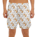 Cartoon Corgi Pattern Print Men's Split Running Shorts