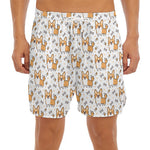 Cartoon Corgi Pattern Print Men's Split Running Shorts