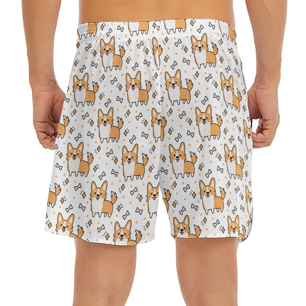 Cartoon Corgi Pattern Print Men's Split Running Shorts