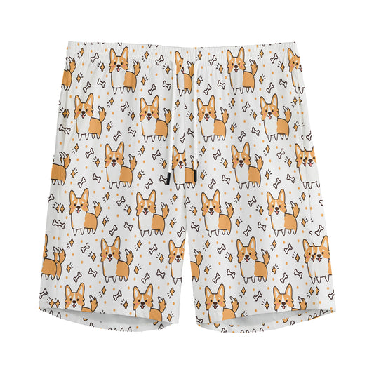 Cartoon Corgi Pattern Print Men's Sports Shorts