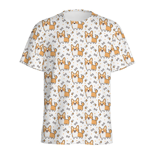 Cartoon Corgi Pattern Print Men's Sports T-Shirt