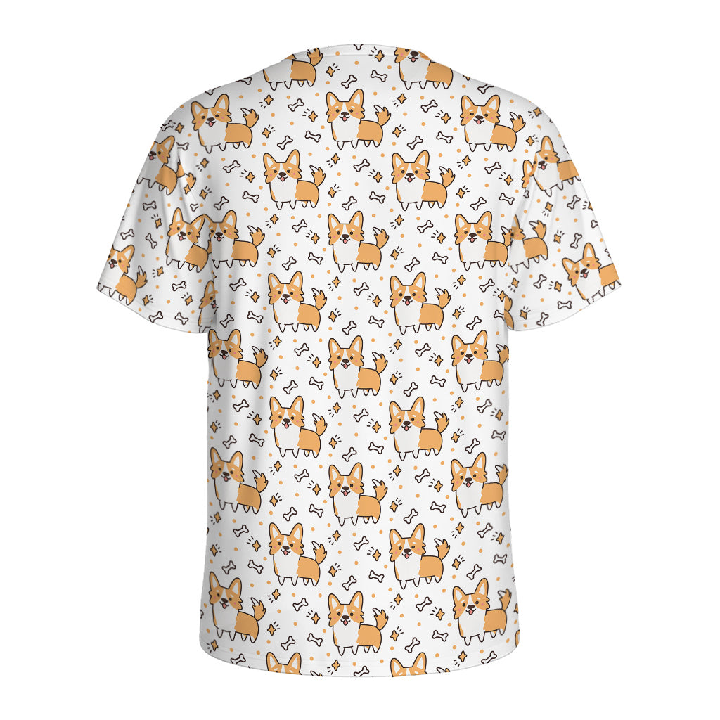 Cartoon Corgi Pattern Print Men's Sports T-Shirt