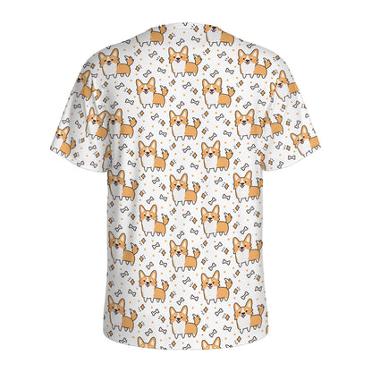 Cartoon Corgi Pattern Print Men's Sports T-Shirt