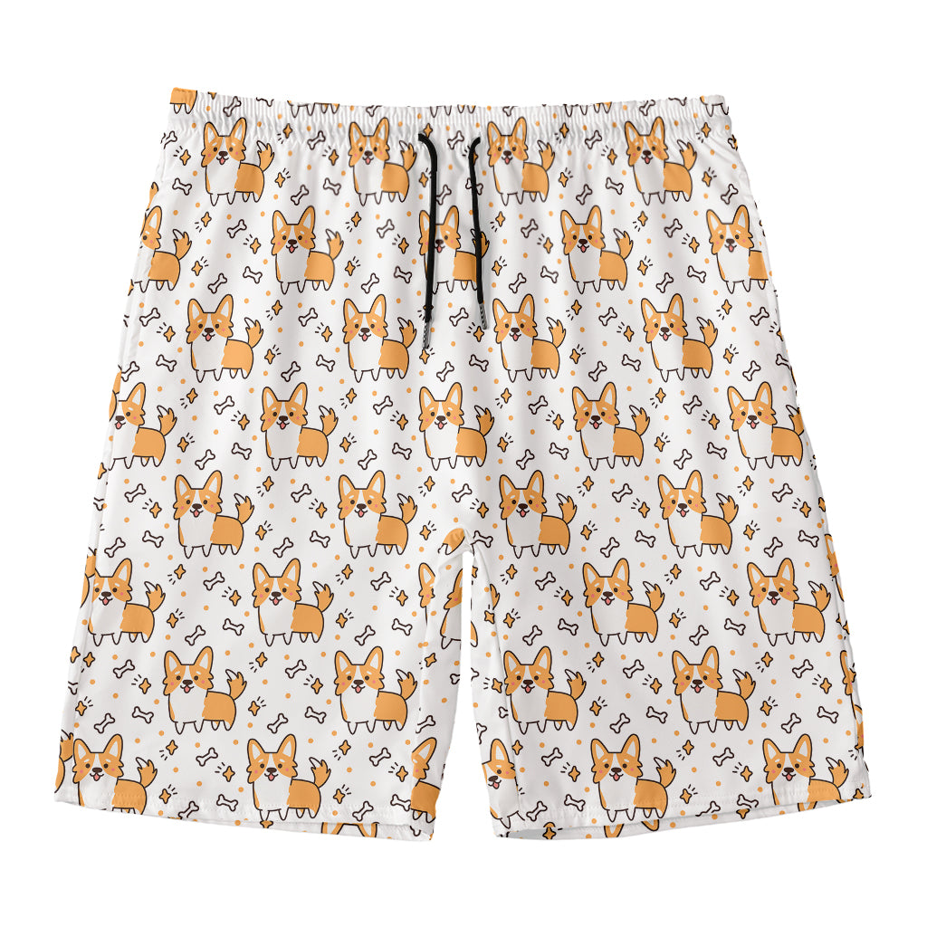 Cartoon Corgi Pattern Print Men's Swim Trunks