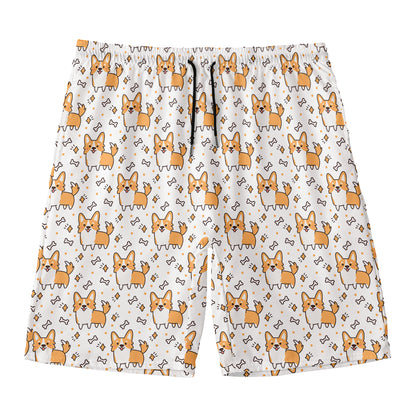 Cartoon Corgi Pattern Print Men's Swim Trunks