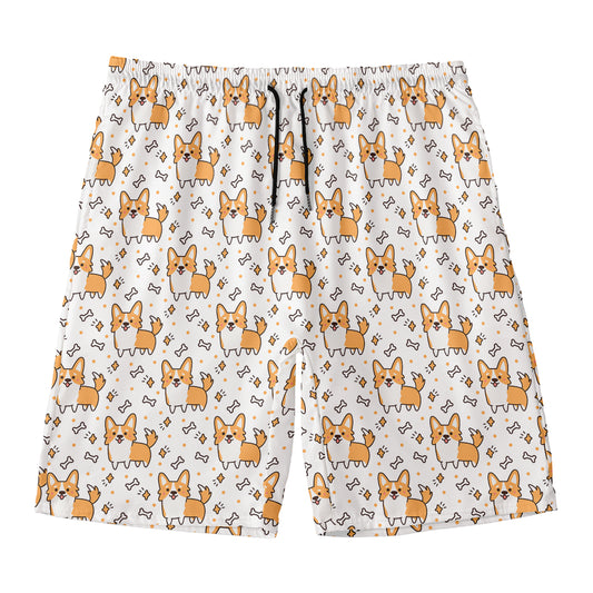 Cartoon Corgi Pattern Print Men's Swim Trunks