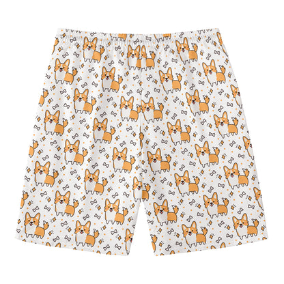 Cartoon Corgi Pattern Print Men's Swim Trunks