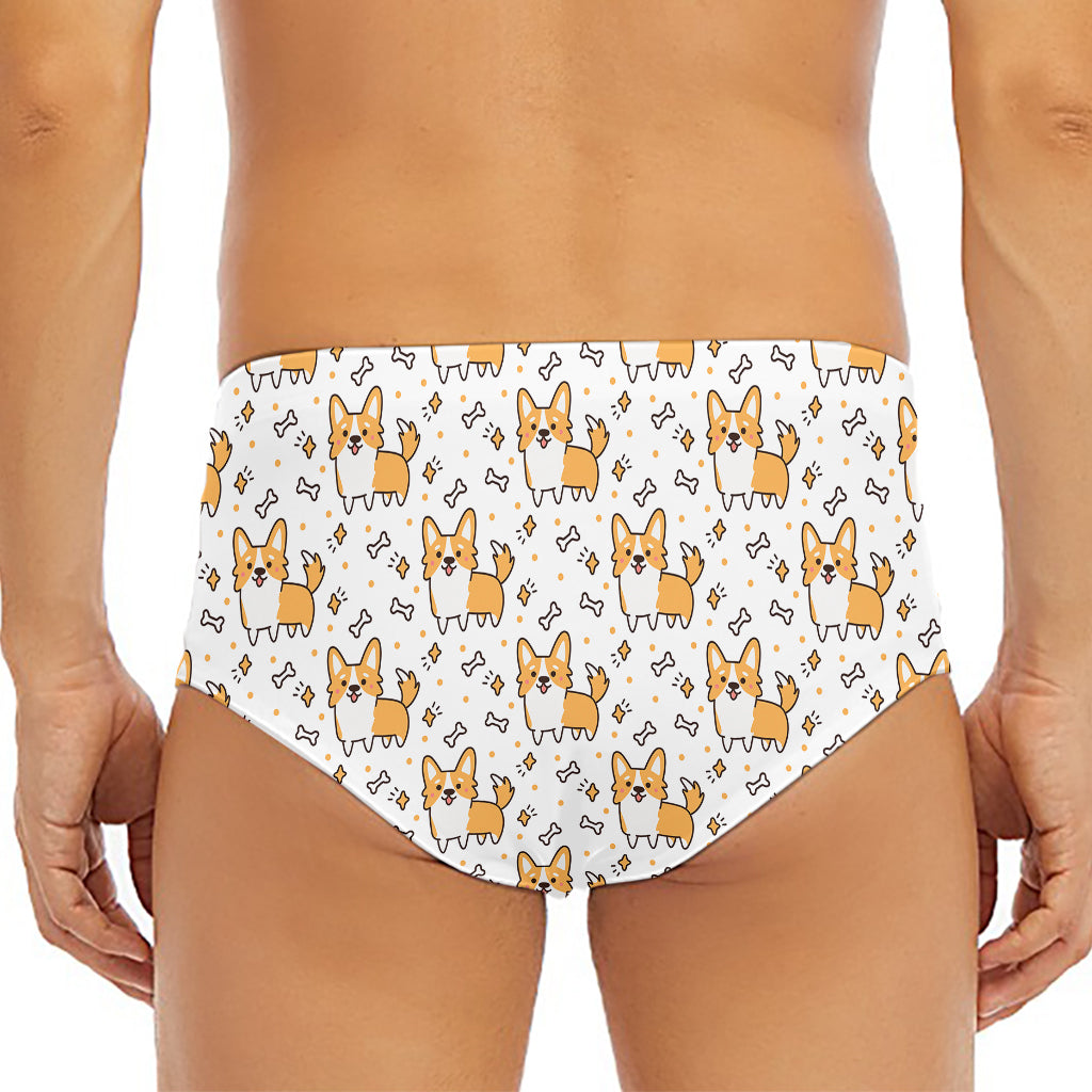 Cartoon Corgi Pattern Print Men's Triangle Swim Briefs